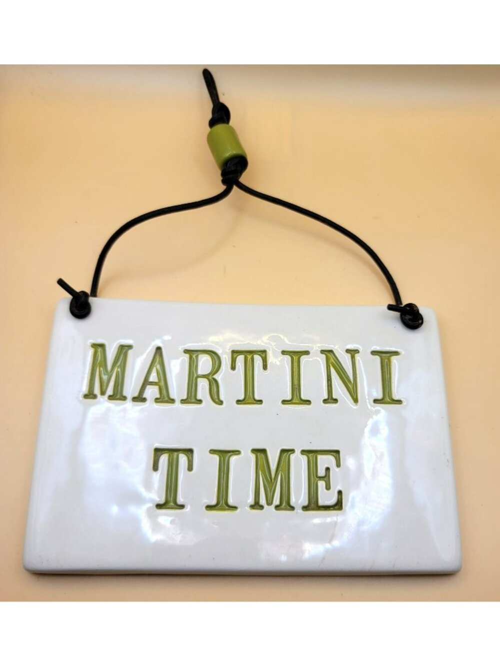 Ceramic Martini Time Hanging Sign Ora Sterling Plum Foolish Cord Hanger jj3555